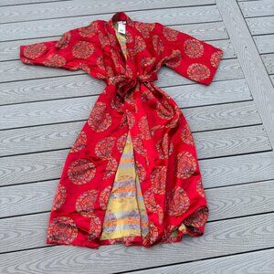100% Silk Ruby/Raspberry-Red Kimono Robe size XXL NWT